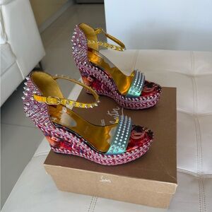 Christian Louboutin Madmonica 120 Multicolor Yellow Wedge Heels